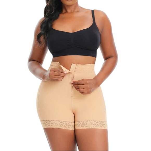 Deep Nude Mid-Waist Butt Lifter Tummy Control Front Zipper Slimming Faja Shorts - Picture 2 of 7